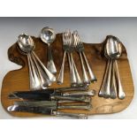 A SILVER OLD ENGLISH PATTERN CUTLERY SET, MAINLY BY J S, BIRMINGHAM 1934/7, COMPRISING EIGHT OF