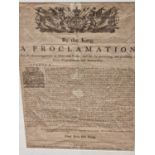A FRAMED 1761 PROCLAMATION BY GEORGE III FOR THE ENCOURAGEMENT OF PIETY AND VIRTUE. 45.5 x 33cms.