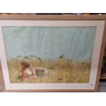 HANS SCHWARZ (1922-203) ARR. IN THE MEADOW, SIGNED WATERCOLOUR 53 x 72cms