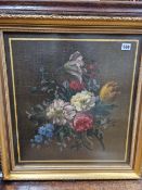 DREYFOUS, FLOWERS ON A BROWN GROUND, SIX OILS ON CANVAS, TAKEN FROM A SCREEN, ONE SIGNED LOWER
