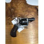 A 19TH CENTURY .22 BLANK FIRING REVOLVER STAMPED PATENT TO UPPER ACTION "PATENT NOS.6254.13.2621.