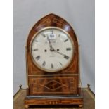 A 19th C. LINE INLAID MAHOGANY LANCET CASED MANTEL CLOCK INSCRIBED ON THE DIAL HANDLEY AND MOORE,