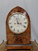 A 19th C. LINE INLAID MAHOGANY LANCET CASED MANTEL CLOCK INSCRIBED ON THE DIAL HANDLEY AND MOORE,