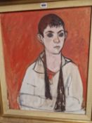 20th C. SCHOOL, HEAD AND SHOULDER PORTRAIT OF A YOUTH AGAINST A RED GROUND, OIL ON CANVAS. 60 x