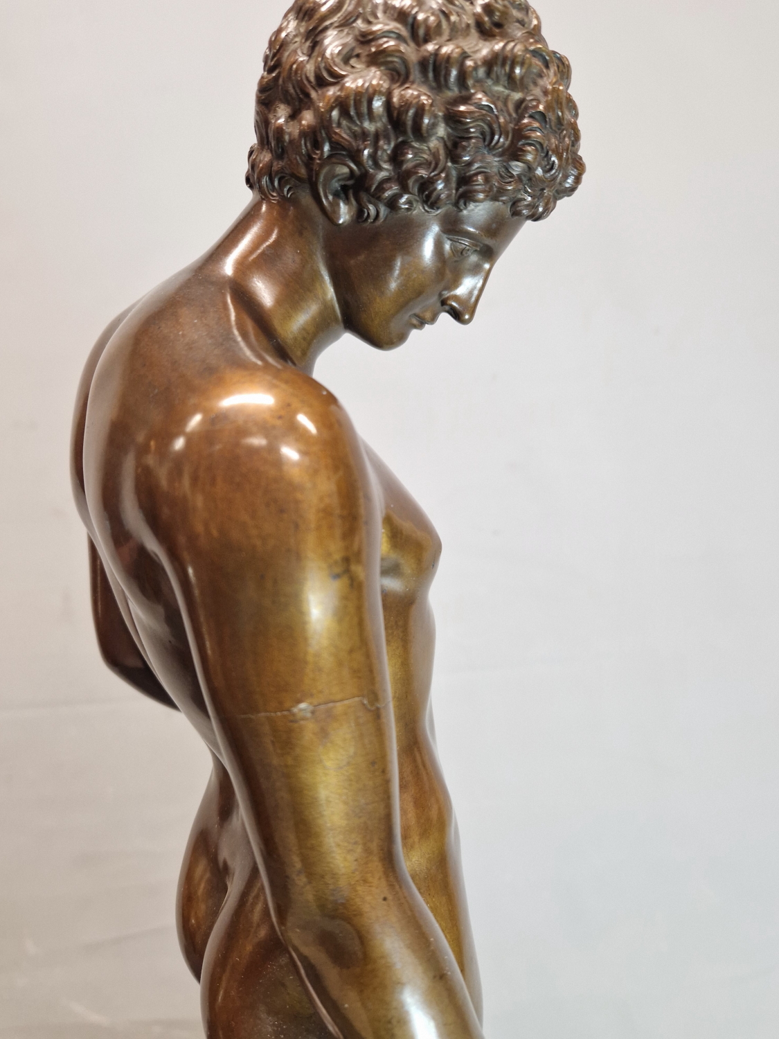 A BRONZE FIGURE OF NARCISSUS STANDING LOOKING DOWN TO WHERE HIS REFLECTION COULD BE SEEN IN WATER, - Image 5 of 10