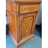 A FLORAL MARQUETRIED SATIN WOOD BEDSIDE CUPBOARD BY S + H JEWELL OF HOLBORN, STAMPED INSIDE THE