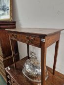 A 19th C. FRUIT WOOD SIDE TABLE, THE RECTANGULAR TOP ABOVE A SINGLE DRAWER AND TAPERING SQUARE