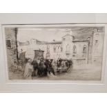 EDGAR CHAHINE 1874 - 1947. A STREET PROCESSION PENCIL SIGNED ETCHING 22 X 36CM