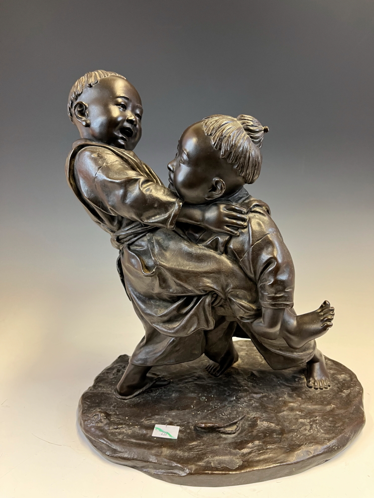 IZUMI SEIJO (1865-1937), A BRONZE OF TWO YOUNG BOYS WRESTLING, SEIJO SEAL MARK ON THE BASE. H - Image 2 of 23