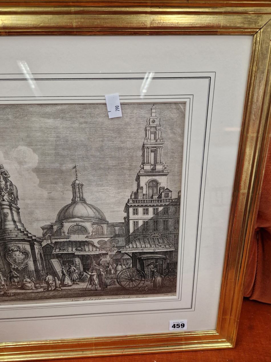 AFTER NICHOLAS, AN ANTIQUE 18th CENTURY PRINT TITLED A VIEW OF STOCKS MARKET. 31 x 45cms - Image 7 of 14
