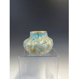 A LATE 19th/EARLY 20th C. WHITE SPLASHED TURQUOISE GLASS MELON SHAPED BOWL GILT AND ENAMELLED WITH