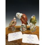 A 2003 ROYAL CROWN DERBY COCKATOO, 1792/2500, A 2004 AMAZON GREEN PARROT, 1353/2500, WITH