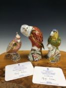 A 2003 ROYAL CROWN DERBY COCKATOO, 1792/2500, A 2004 AMAZON GREEN PARROT, 1353/2500, WITH