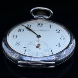 A FLORAL DESIGN NIELLO 800 GRADE SILVER POCKET WATCH, THE DIAL SIGNED TAVANNES WATCH CO, THE DUST