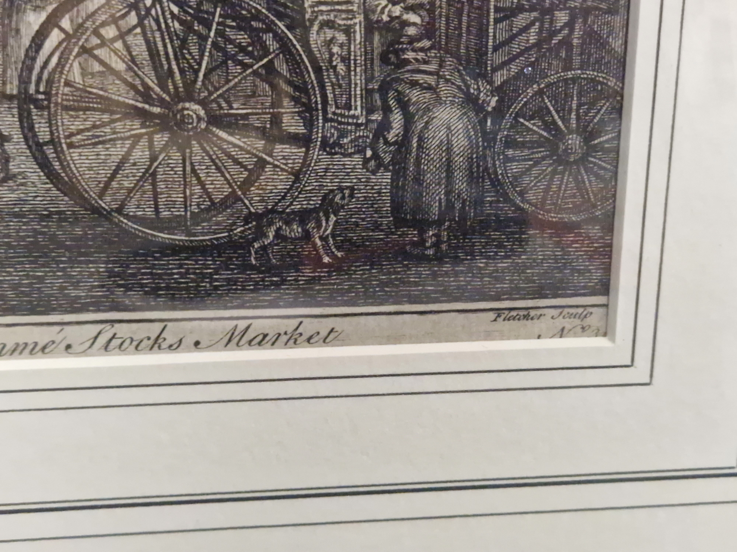 AFTER NICHOLAS, AN ANTIQUE 18th CENTURY PRINT TITLED A VIEW OF STOCKS MARKET. 31 x 45cms - Image 3 of 14