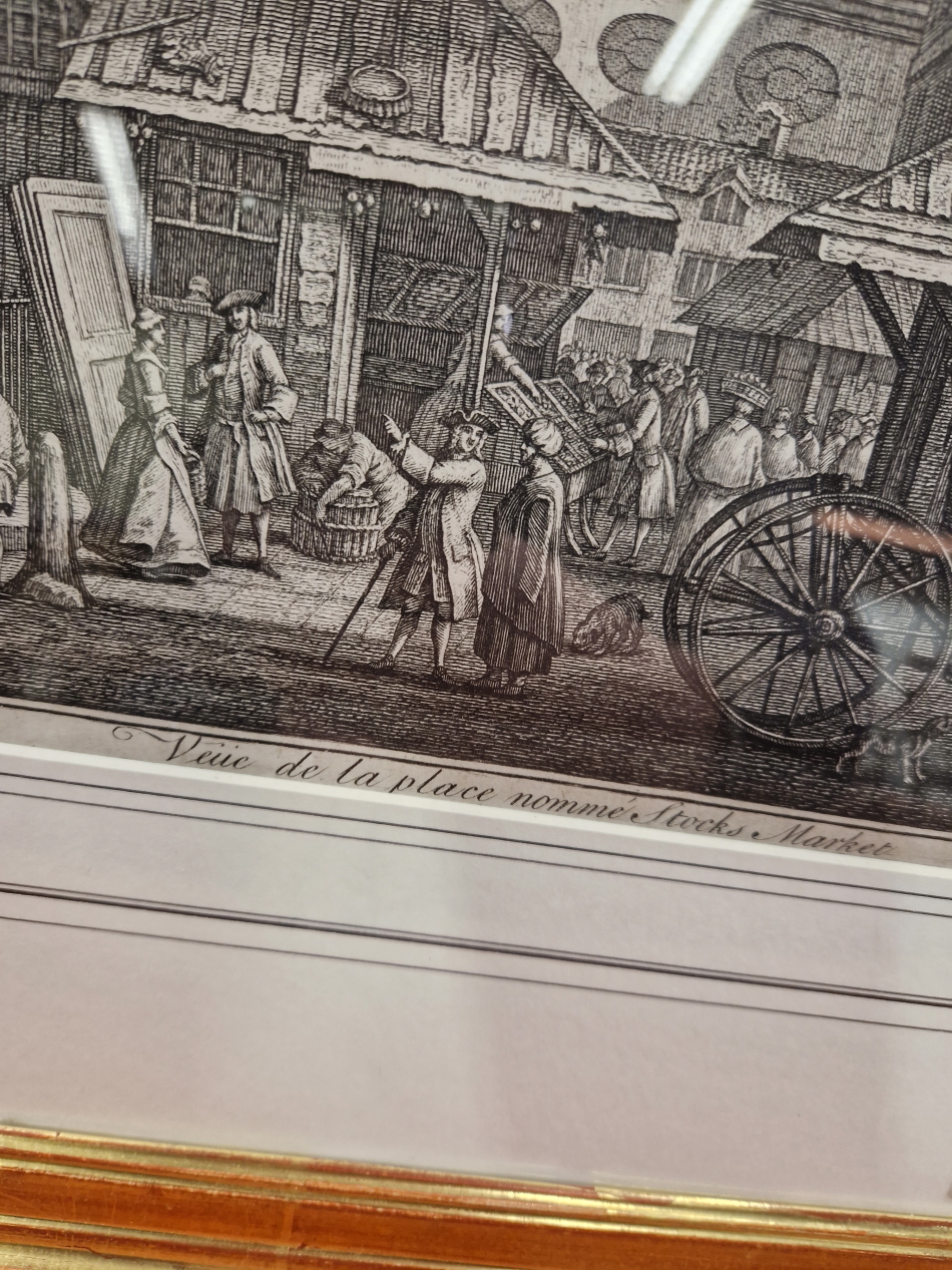 AFTER NICHOLAS, AN ANTIQUE 18th CENTURY PRINT TITLED A VIEW OF STOCKS MARKET. 31 x 45cms - Image 12 of 14