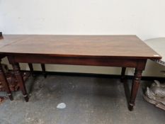 THREE ANTIQUE MAHOGANY 19th C. CENTRE/CONSOLE TABLES, RECTANGULAR TOPS, RING TURNED TAPERED LEGS.