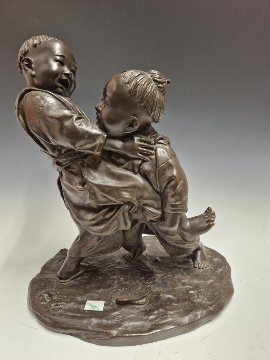 IZUMI SEIJO (1865-1937), A BRONZE OF TWO YOUNG BOYS WRESTLING, SEIJO SEAL MARK ON THE BASE. H - Image 13 of 23