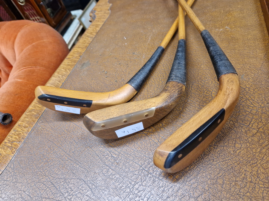 THREE LONG NOSED WOODEN GOLF CLUBS AFTER MCEWAN AND PHILP - Image 2 of 6