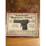 AN EXTREMELY RARE BRITISH MADE 25 SHOT "AUTOMATIC MAGAZINE PEA PISTOL" CONTAINED IN ORIGINAL