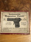 AN EXTREMELY RARE BRITISH MADE 25 SHOT "AUTOMATIC MAGAZINE PEA PISTOL" CONTAINED IN ORIGINAL