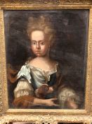 18th C. SCHOOL, A PORTRAIT OF A LADY HOLDING A KING CHARLES SPANIEL IN THE FOLDS OF HER BROWN SHAWL,