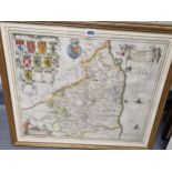 AN EARLY JOHN BLAEU MAP OF NORTHUMBERLAND IN DOUBLE SIDED FRAME AND ANOTHER OF NORTHUMBRIA BY JOAN