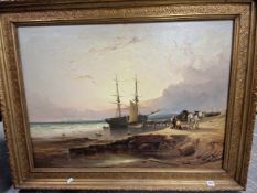 JOHN FREDERICK TENNANT (1796-1872), UNLOADING A SHIP ON A SHORE, OIL ON CANVAS, SIGNED AND DATED