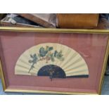 A 1881-3 FAN IN A DOUBLE SIDED FRAME, THE BACK OF THE HOLLY PAINTED LEAF SIGNED BY FRENCH