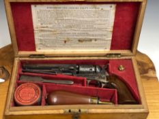 A RARE 1855 LONDON COLT POCKET PERCUSSION REVOLVER, CASED IN A LABELLED SATINWOOD CASE WITH BALL