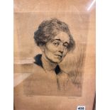 MARIUS BAUER (1867 - 1932) A PENCIL SIGNED FRAMED PORTRAIT ETCHING OF A LADY. TOGETHER WITH AN
