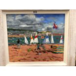 ANDREW MACARA (B. 1944), ARR. SHALDON REGATTA, OIL ON CANVAS, SIGNED LOWER RIGHT. 34 x 39cms.