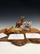 A 1999 ROYAL CROWN DERBY KANGAROO, TWO DUCK BILLED PLATYPUS AND A KOALA AND BABY, WITH THREE