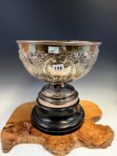 A SILVER TROPHY PUNCH BOWL BY MAPPIN AND WEBB, LONDON 1902. EMBOSSED WITH SCROLLS AND DIAPER IN A