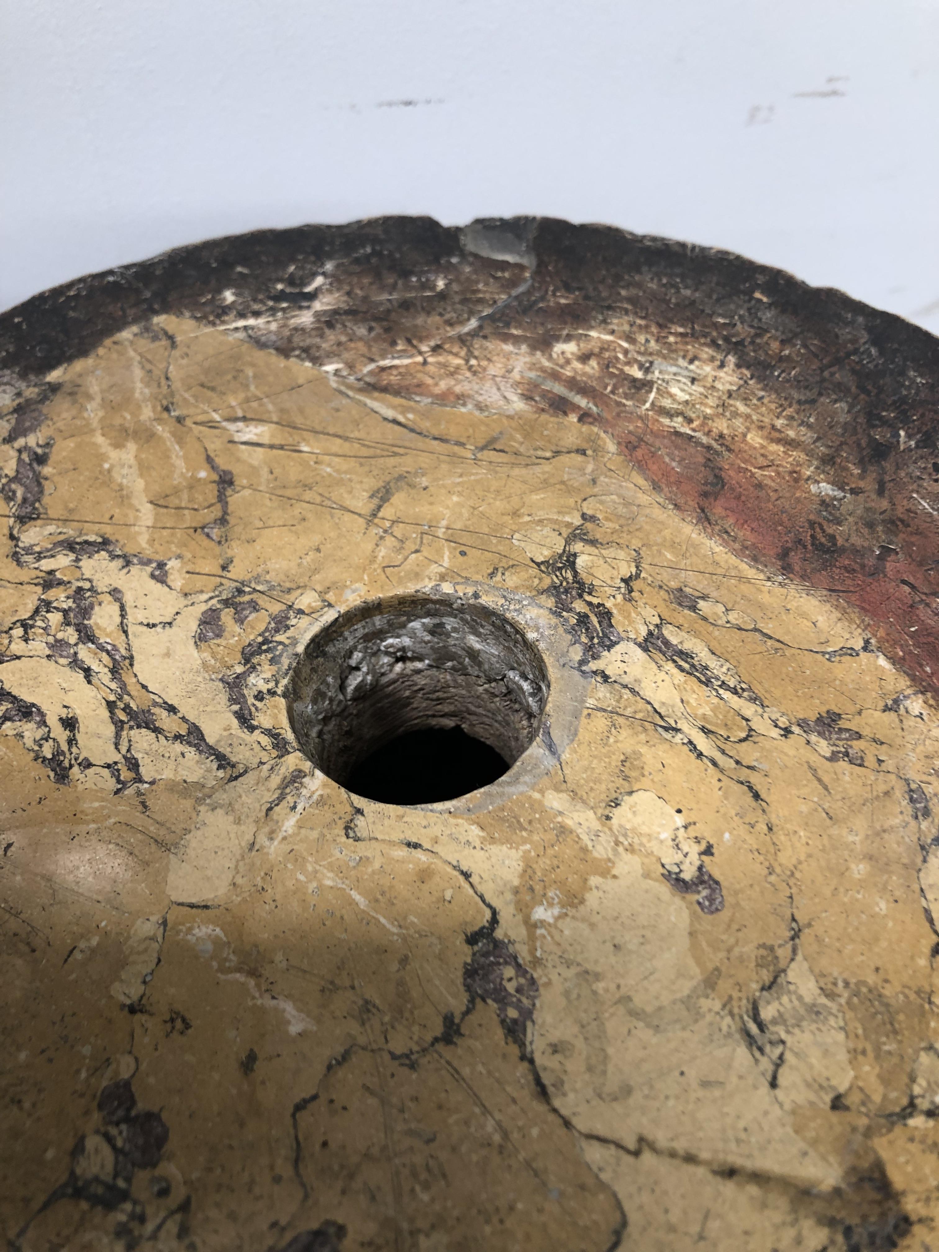 A SIMULATED MOTTLED OCHRE MARBLE CYLINDRICAL COLUMN ON A SOCLE FOOT. H 110cms. - Image 12 of 13