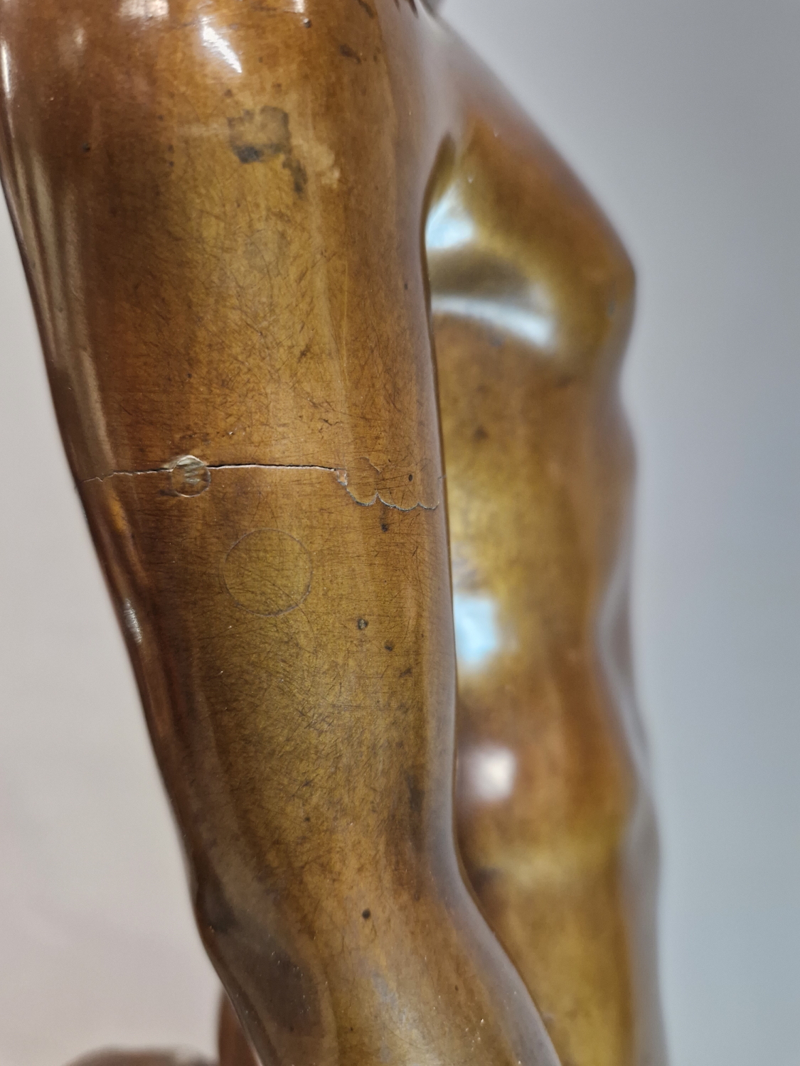 A BRONZE FIGURE OF NARCISSUS STANDING LOOKING DOWN TO WHERE HIS REFLECTION COULD BE SEEN IN WATER, - Image 6 of 10