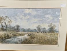 ROY PERRY (1935-93), ARR. CATTLE IN A WATER MEADOW IN THE COLN VALLEY, WATERCOLOUR, SIGNED LOWER RIG