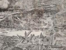 A LARGE FOLIO PRINT BIRDS EYE VIEW OF LONDON AS SEEN FROM A BALLOON 18844. 89 x 112cms