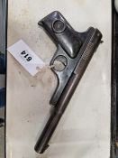 A RARE EARLY TIN PLATE DAISY NUMBER 118 TARGET SPECIAL AIR PISTOL .118 CALIBRE, WITH BLUED FINISH.
