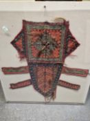 SEVEN FRAMES OF ETHNIC TEXTILES, TO INCLUDE THOSE BY THE KUBA TRIBE, INDIAN AND SOUTH AMERICAN