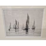 NORMAN WILKINSON (1878 - 1971) ARR FISHING BOATS, PENCIL SIGNED ETCHING 24 x 32cms