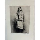 BAGDOUPOLOS ? 20th CENTURY SCHOOL, A PENCIL SIGNED ETCHING OF A KASHMIRI WOMAN, UNFRAMED SHEET