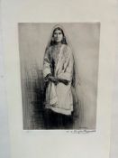 BAGDOUPOLOS ? 20th CENTURY SCHOOL, A PENCIL SIGNED ETCHING OF A KASHMIRI WOMAN, UNFRAMED SHEET