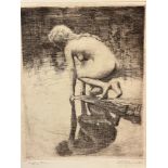 E.L BLOOMSTER EARLY 20th CENTURY A PENCIL SIGNED ETCHING "REFLECTION" UNFRAMED 28 x 23cms TOGETHER