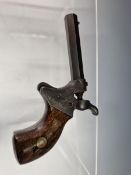 A 19TH CENTURY MINIATURE PERCUSSION, MUZZLE LOADING GALLERY PISTOL , INDISTINCTLY STAMPED TO SIDE OF