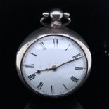 RAILWAY INTEREST. A GEORGIAN HALLMARKED SILVER PAIR CASED VERGE FUSEE MOVEMENT POCKET WATCH. THE