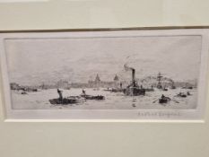 ROWLAND LANGMAID ( 1897 - 1956 ) ARR. UNDER FULL SAIL, PENCIL SIGNED PRINT 28 x 19cms, TOGETHER WITH