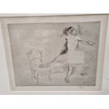 LOUIS LE GRAND (1863-1951) ARR THE YOUNG DANCER, PENCIL SIGNED ETCHING. 26 x 32cms