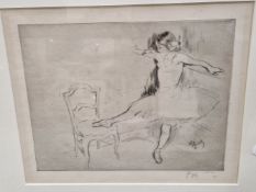 LOUIS LE GRAND (1863-1951) ARR THE YOUNG DANCER, PENCIL SIGNED ETCHING. 26 x 32cms