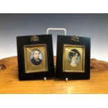 TWO 19th C. PORTRAIT MINIATURES IN MODERN FRAMES, ONE PAINTED WITH A MAN OF THE CLOTH AND THE